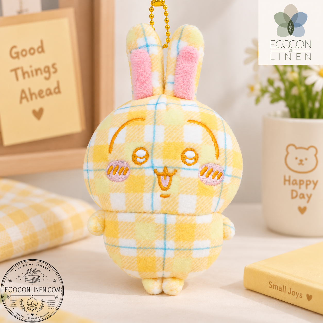 Checkered Chiikawa Bunny Plush Keychain
