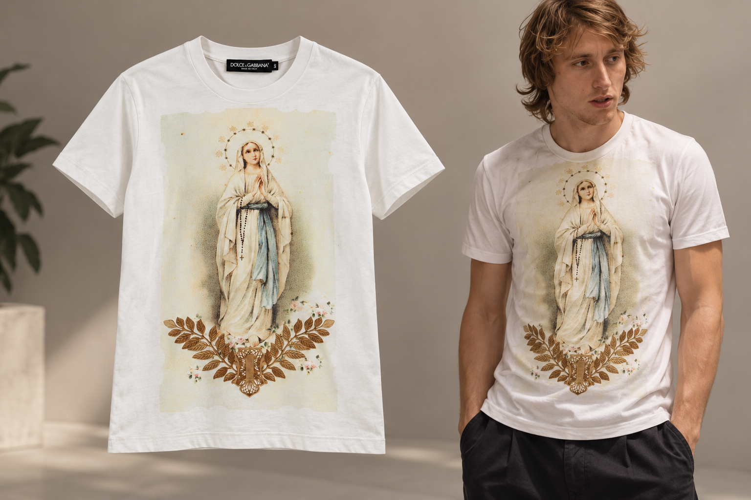 Luka Modrić Dolce & Gabbana Virgin Mary Religious Ivory T-Shirt