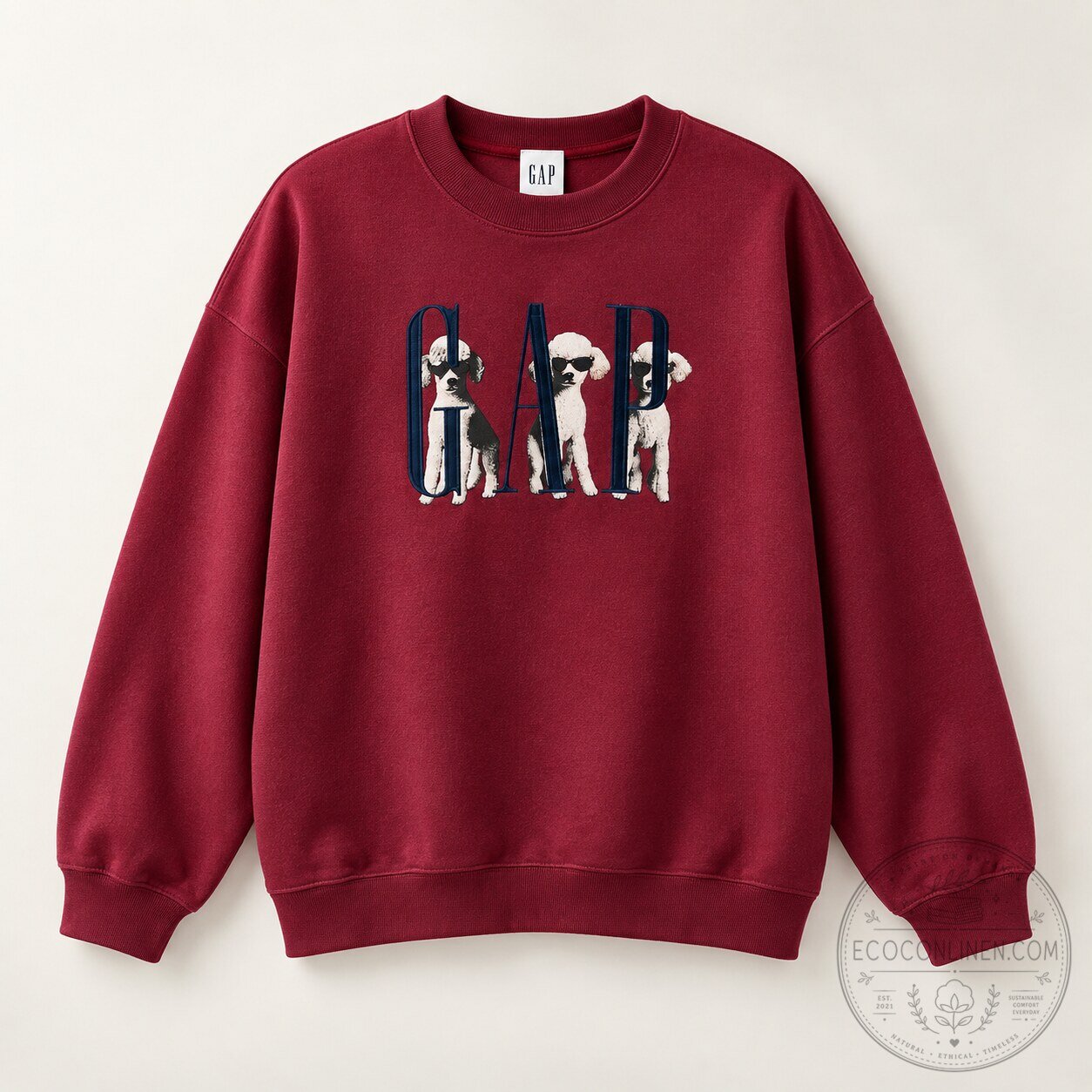GAP Poodle Graphic Burgundy Oversized Crewneck Sweatshirt