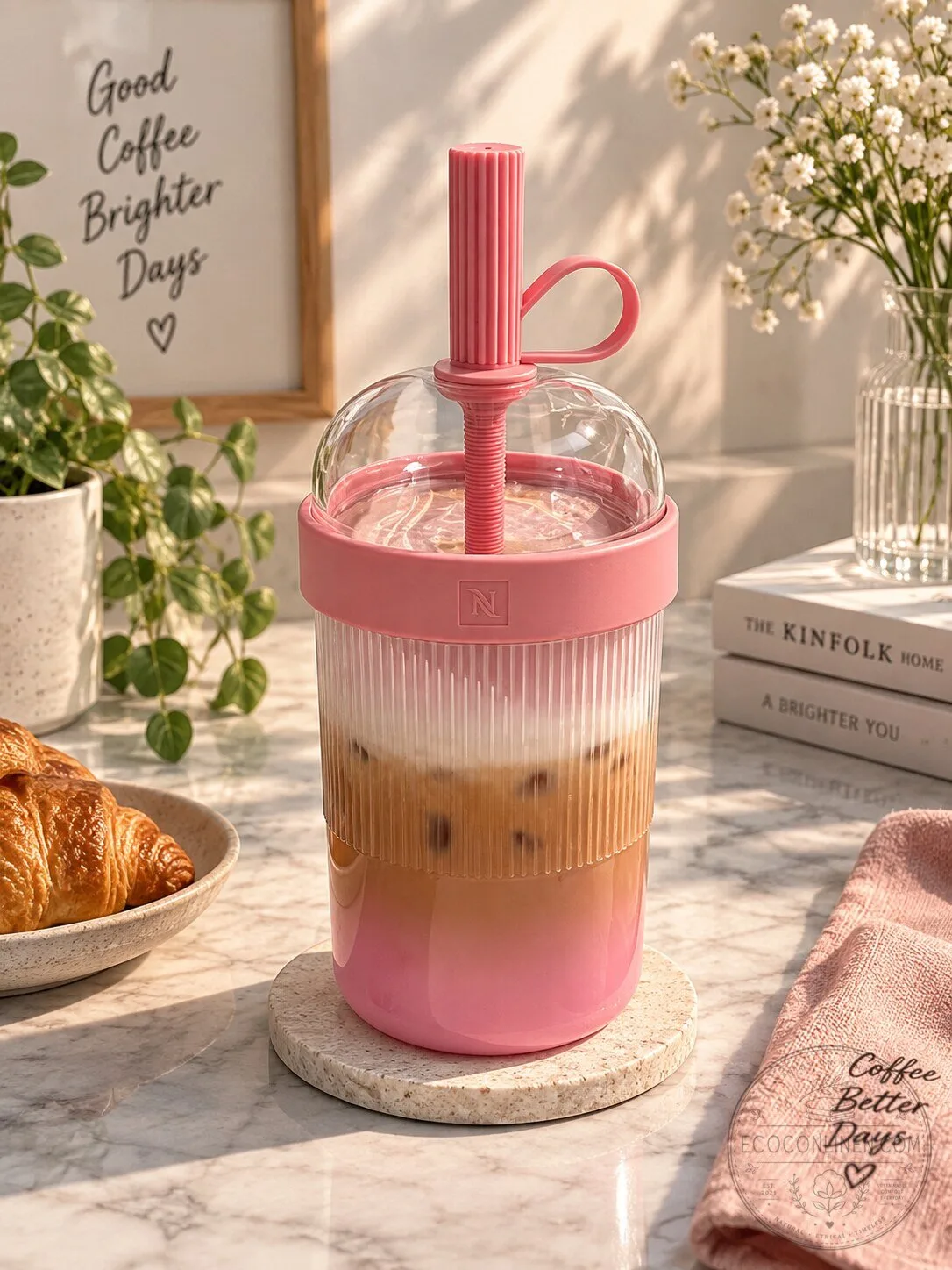 Nespresso Pink Tumbler Travel Cup with Straw 11 Nespresso Pink Tumbler Travel Cup with Straw