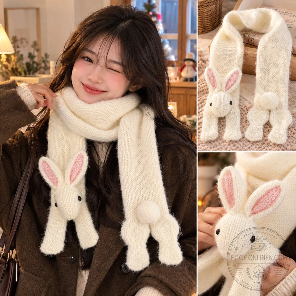 Cute Bunny Rabbit Scarf – 3D Ear Winter Neck Warmer 9 Cute Bunny Rabbit Scarf – 3D Ear Winter Neck Warmer